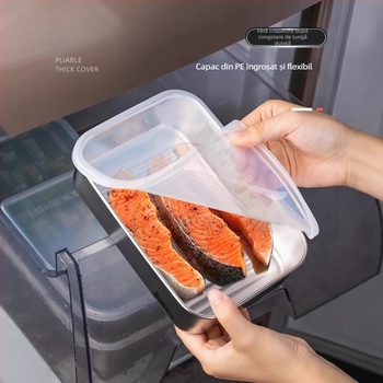 Cutie de păstrare a alimentelor din oțel inoxidabil 304, pătrată, cu compartiment divizat, etanșă, stil minimalist, un singur strat, capacitate 501–1000 ml