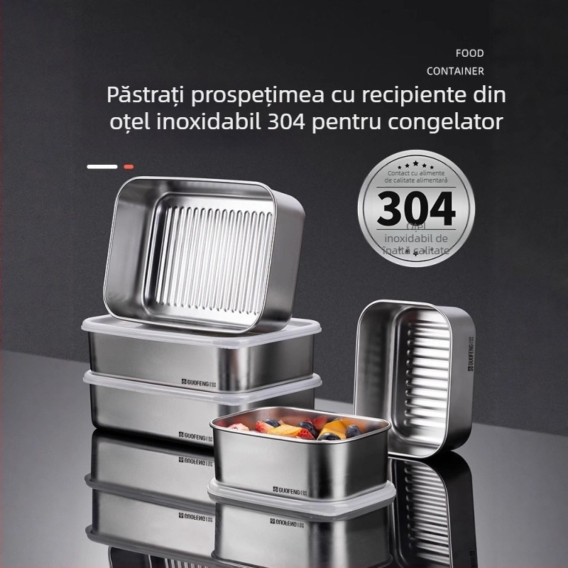 Cutie de păstrare a alimentelor din oțel inoxidabil 304, pătrată, cu compartiment divizat, etanșă, stil minimalist, un singur strat, capacitate 501–1000 ml