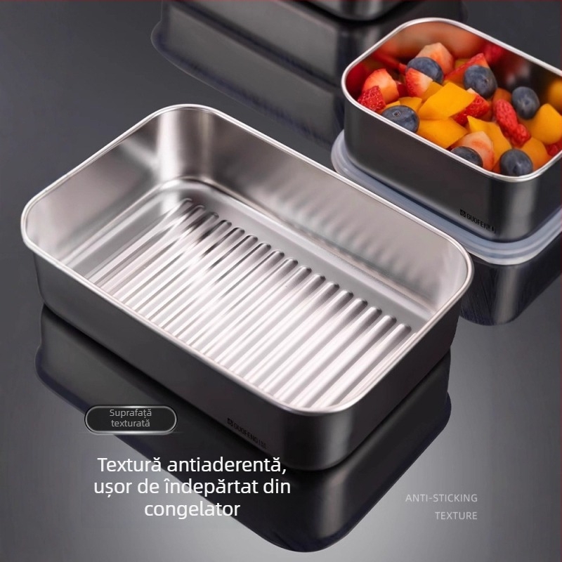 Cutie de păstrare a alimentelor din oțel inoxidabil 304, pătrată, cu compartiment divizat, etanșă, stil minimalist, un singur strat, capacitate 501–1000 ml