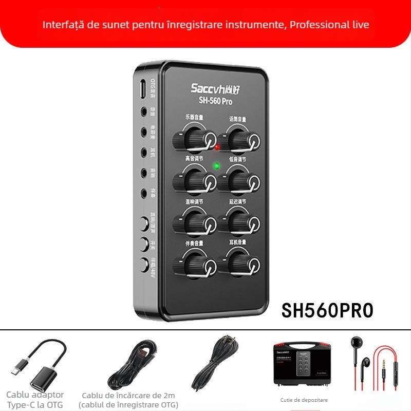 SH560Pro placă de sunet pentru transmisiuni mobile live, dedicată chitarei și cântatului — interfață audio internă, marca Not bad