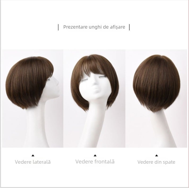 Perucă pentru femei, păr bob scurt, păr uman real, stil coreean, perucă completă pentru cap, bucle pufoase
