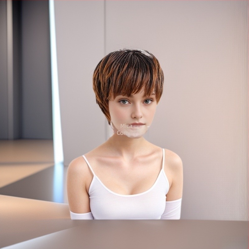 Perucă cu bucle răsucite, stil cu trei șiruri, fibră rezistentă la temperatură, model dme2769, nu se poate vopsi, ușor de purtat.