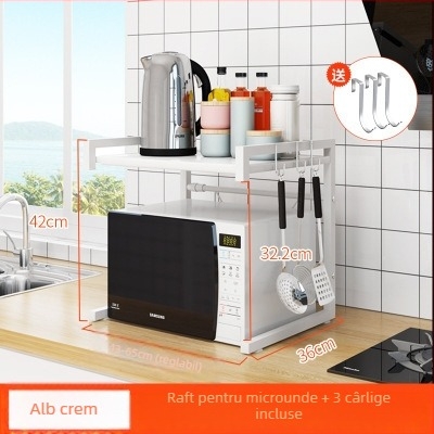 Raft extensibil pentru microunde și depozitare pe blat, din oțel de carbon, organizator de bucătărie cu două niveluri