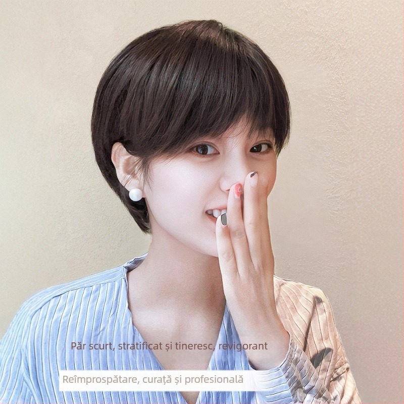 Perucă scurtă, păr natural, breton drept — Păr real, Mecanică de fabricație, Poate fi vopsită sau permată