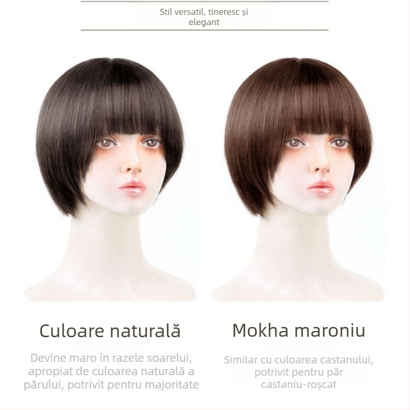 Perucă scurtă, păr natural, breton drept — Păr real, Mecanică de fabricație, Poate fi vopsită sau permată