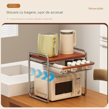 Raft pentru cuptor cu microunde din aliaj metalic, stil antic, pentru blatul bucătăriei, depozitare multifuncțională, suport pentru cuptor și tavă pentru orez