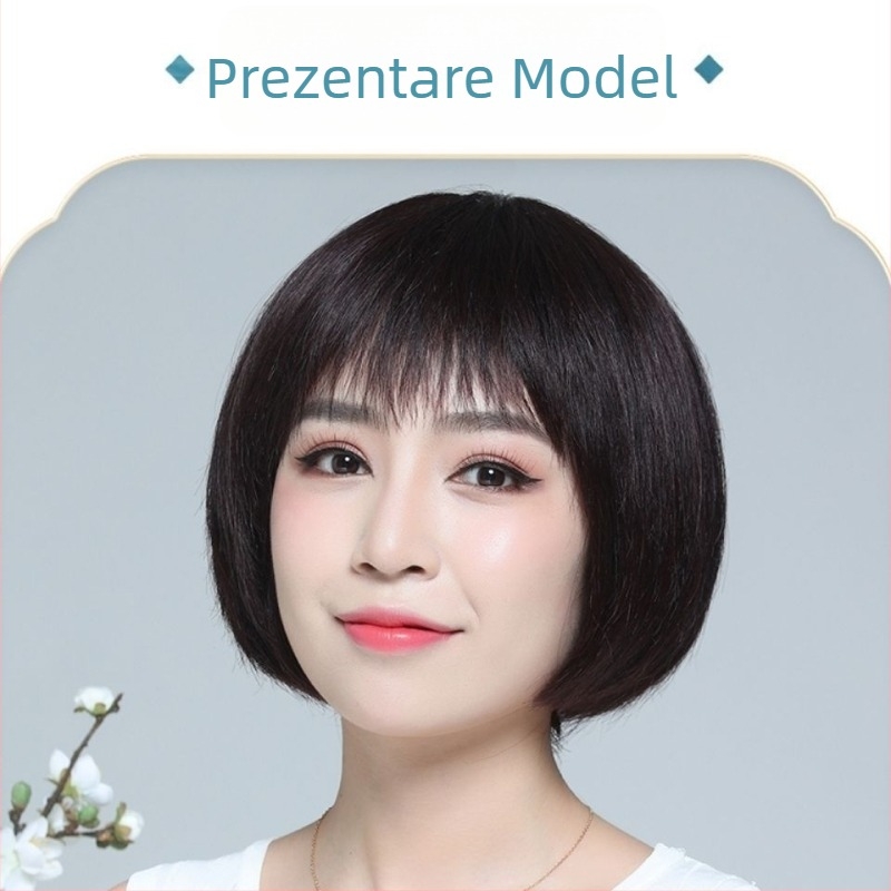 Perucă pentru întreaga cap pentru femei, bob scurt cu breton drept, fibră rezistentă la temperatură, model 108, nu este potrivită pentru vopsire cu căldură