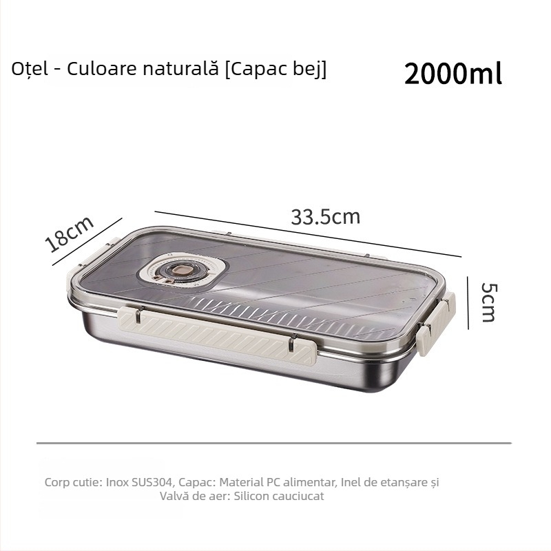 Cutie pentru prânz dreptunghiulară din oțel inoxidabil 304, cu vid, capacitate mare pentru păstrarea prospețimii