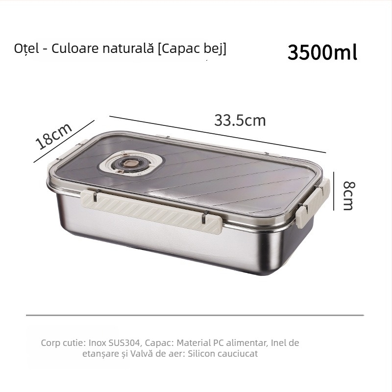 Cutie pentru prânz dreptunghiulară din oțel inoxidabil 304, cu vid, capacitate mare pentru păstrarea prospețimii