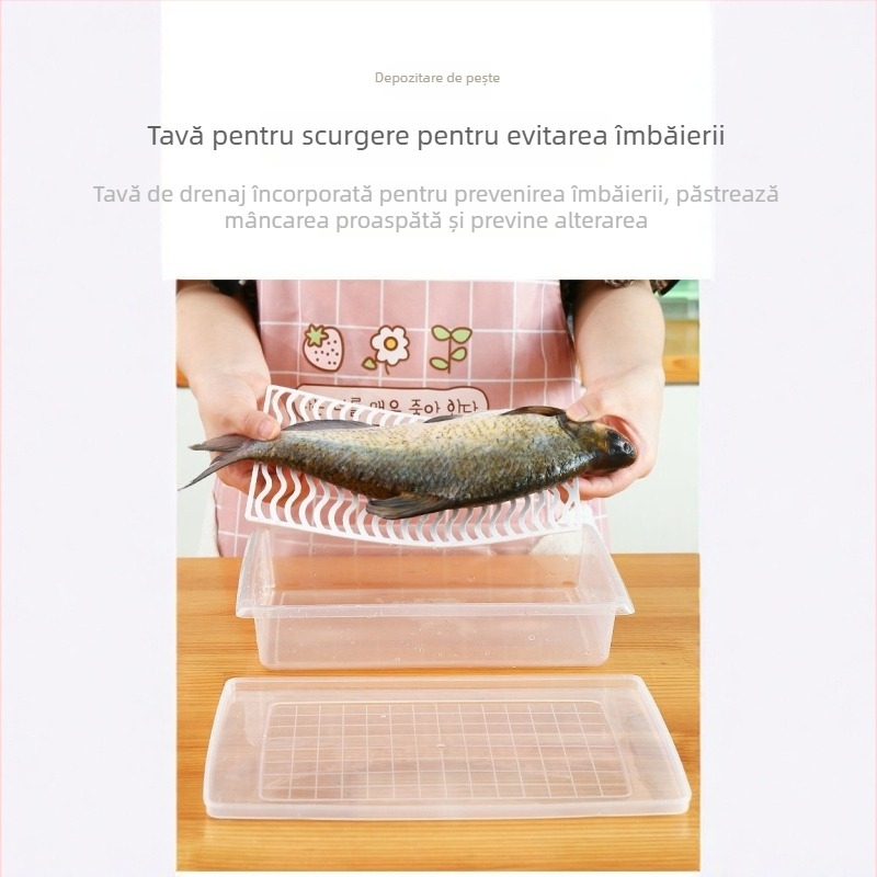 Cutie portabilă din plastic pentru frigider cu drenaj, pentru alimente, sigilată, rezistentă la apă