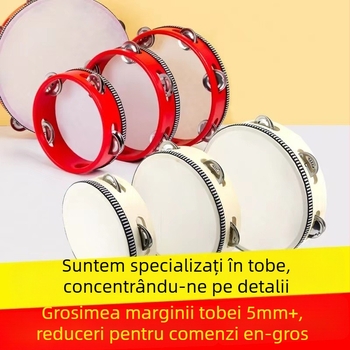 Tamburin Orff pentru copii — corp din lemn, categorie 3C jucării din lemn, potrivit pentru vârsta 4–6 ani, ambalare: cutie cu ilustrații, cutie din carton, cutie albă, pungă din plasă