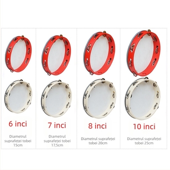 Tamburin Orff pentru copii — corp din lemn, categorie 3C jucării din lemn, potrivit pentru vârsta 4–6 ani, ambalare: cutie cu ilustrații, cutie din carton, cutie albă, pungă din plasă