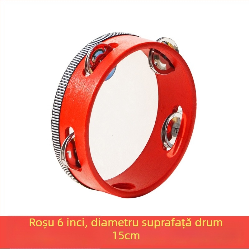 Tamburin Orff pentru copii — corp din lemn, categorie 3C jucării din lemn, potrivit pentru vârsta 4–6 ani, ambalare: cutie cu ilustrații, cutie din carton, cutie albă, pungă din plasă