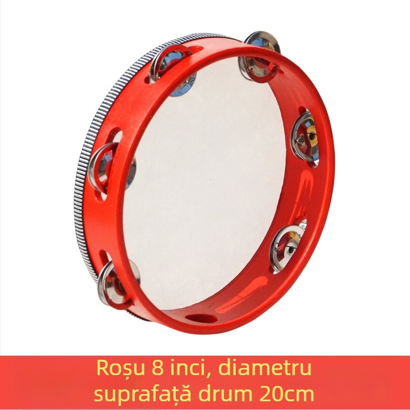 Tamburin Orff pentru copii — corp din lemn, categorie 3C jucării din lemn, potrivit pentru vârsta 4–6 ani, ambalare: cutie cu ilustrații, cutie din carton, cutie albă, pungă din plasă