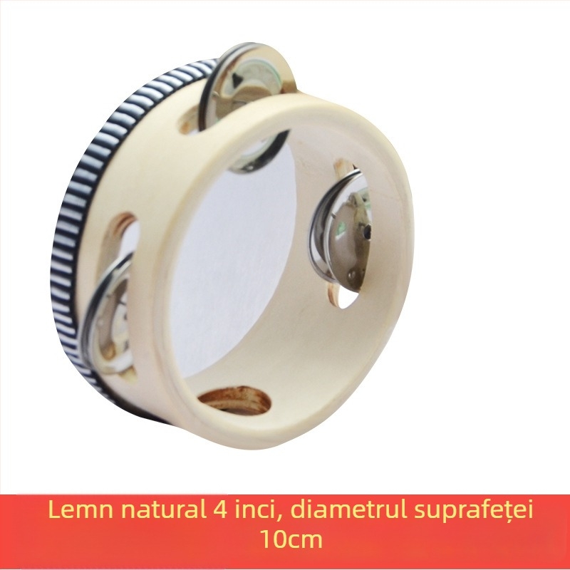 Tamburin Orff pentru copii — corp din lemn, categorie 3C jucării din lemn, potrivit pentru vârsta 4–6 ani, ambalare: cutie cu ilustrații, cutie din carton, cutie albă, pungă din plasă