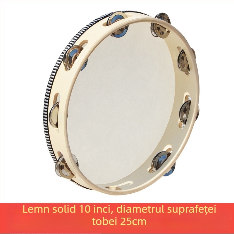 Tamburin Orff pentru copii — corp din lemn, categorie 3C jucării din lemn, potrivit pentru vârsta 4–6 ani, ambalare: cutie cu ilustrații, cutie din carton, cutie albă, pungă din plasă