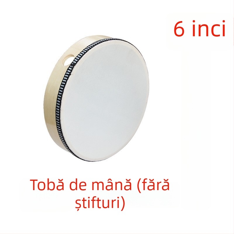 Tamburin Orff pentru copii — corp din lemn, categorie 3C jucării din lemn, potrivit pentru vârsta 4–6 ani, ambalare: cutie cu ilustrații, cutie din carton, cutie albă, pungă din plasă