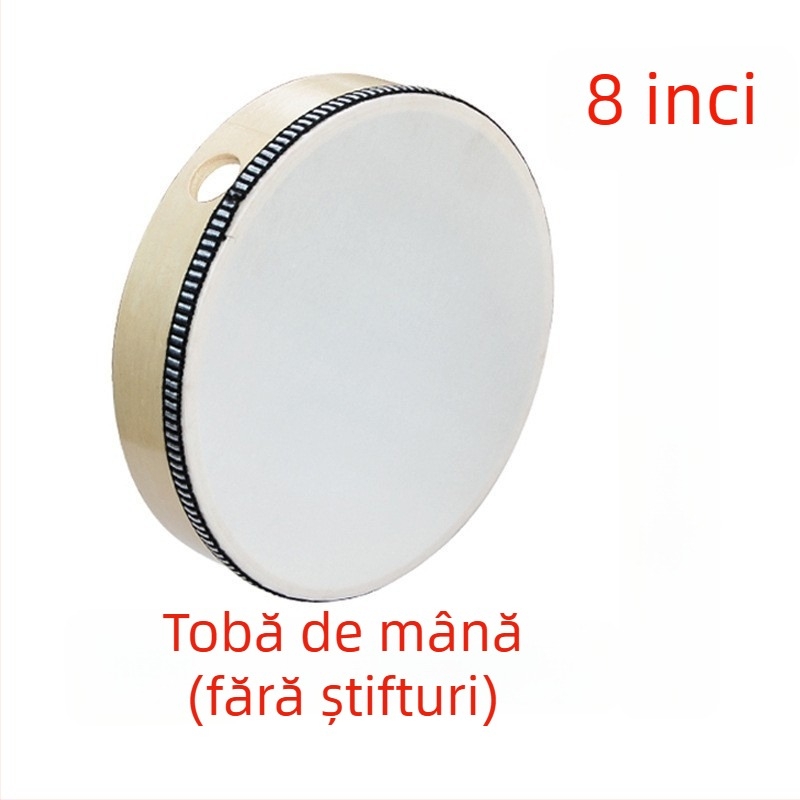 Tamburin Orff pentru copii — corp din lemn, categorie 3C jucării din lemn, potrivit pentru vârsta 4–6 ani, ambalare: cutie cu ilustrații, cutie din carton, cutie albă, pungă din plasă