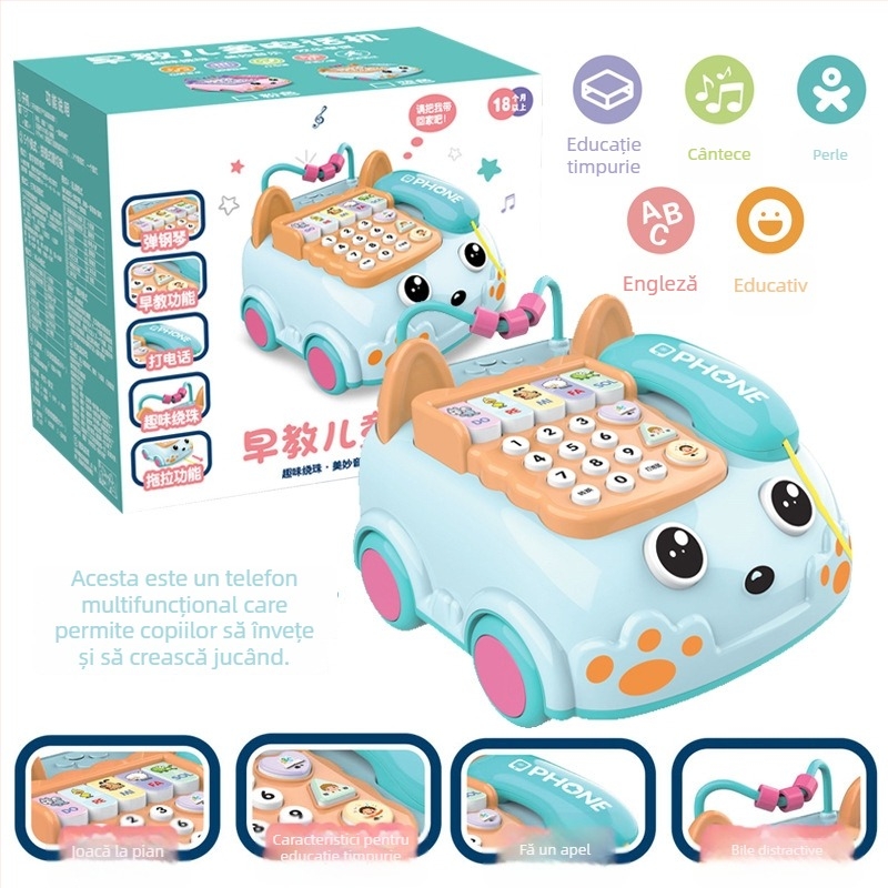 Telefon jucărie electric pentru copii cu telecomandă, înregistrare, muzică și voce, proiecție acousto-optică