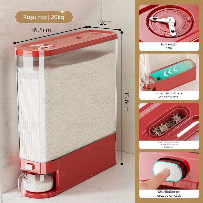 Recipient pentru depozitarea orezului, design îngust și lung, sigilat, rezistent la umezeală și insecte, plastic PP alimentar, capacitate 9-10 L