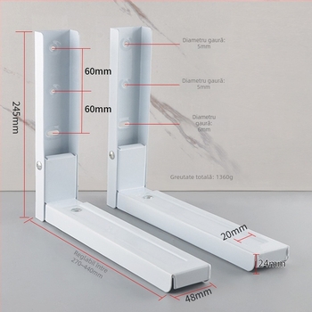 Raft de perete pentru cuptor cu microunde, braț pliabil, depozitare cu două niveluri, construcție din aliaj metalic, telescopic