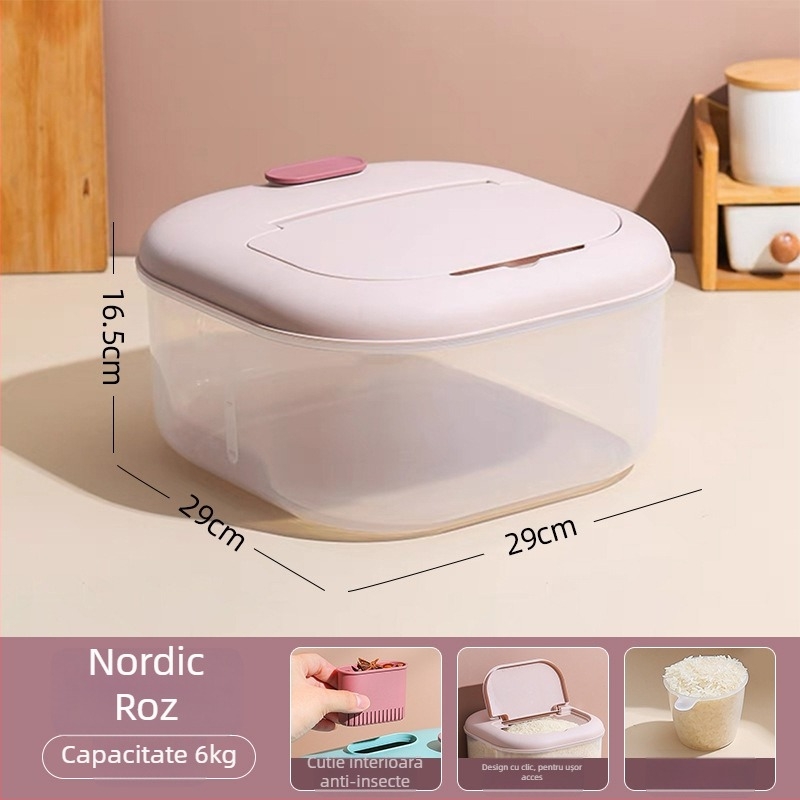 Cutie de depozitare pentru orez, protecție împotriva umezelii și dăunătorilor, din plastic PP, capac sigilat, 10 litri.