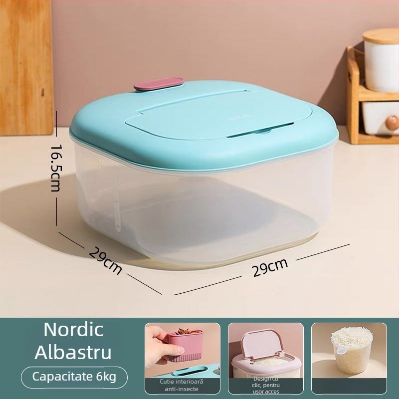 Cutie de depozitare pentru orez, protecție împotriva umezelii și dăunătorilor, din plastic PP, capac sigilat, 10 litri.