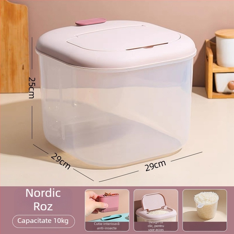 Cutie de depozitare pentru orez, protecție împotriva umezelii și dăunătorilor, din plastic PP, capac sigilat, 10 litri.