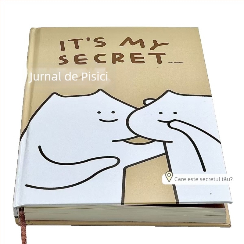 Bloc-notes cu temă de pisicuță în stil desen animat, linie simplă, legare cusută, hârtie Dowling, 180 gsm, 200–300 pagini