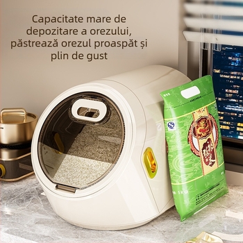Recipient pentru depozitare orez, sigilat ermetic, protecție împotriva umezelii și insectelor, din PP plastic, stil minimalist modern
