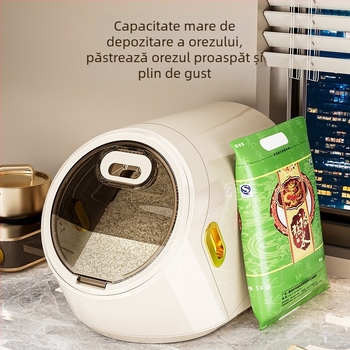 Recipient pentru depozitare orez, sigilat ermetic, protecție împotriva umezelii și insectelor, din PP plastic, stil minimalist modern