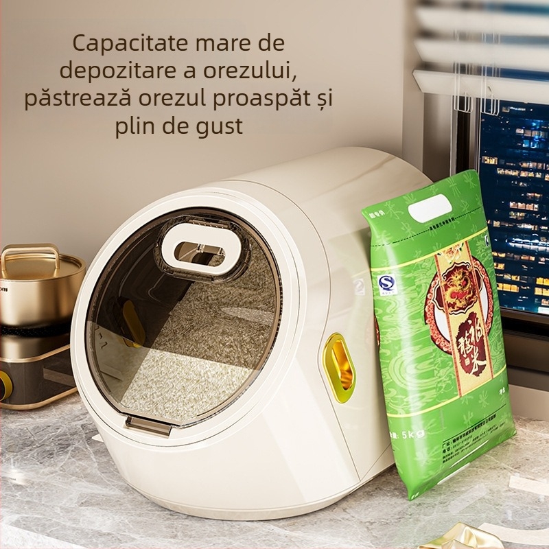 Recipient pentru depozitare orez, sigilat ermetic, protecție împotriva umezelii și insectelor, din PP plastic, stil minimalist modern