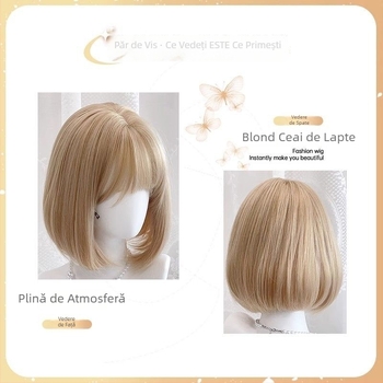 Perucă pentru femei, bob scurt drept, cu breton, fibre rezistente la temperaturi, purtare zilnică