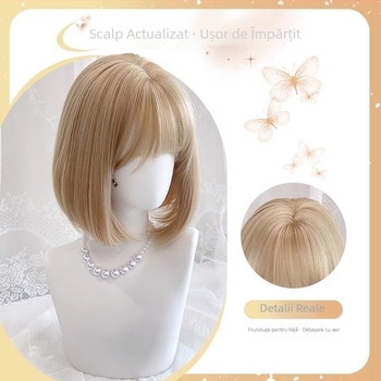 Perucă pentru femei, bob scurt drept, cu breton, fibre rezistente la temperaturi, purtare zilnică