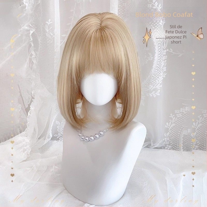 Perucă pentru femei, bob scurt drept, cu breton, fibre rezistente la temperaturi, purtare zilnică