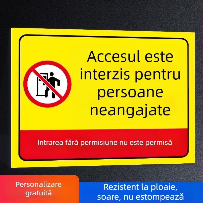Semn de interzicere a accesului pentru persoane care nu sunt angajați, etichetă PVC autoadezivă, personalizabil, pachet 5 bucăți