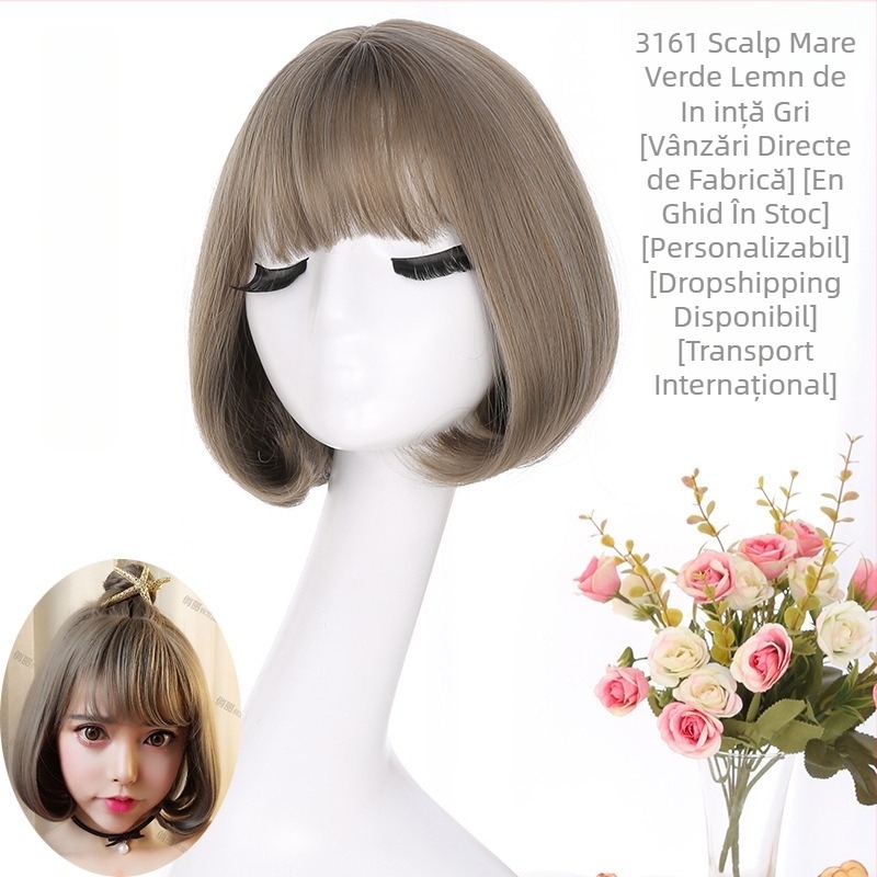 Perucă pentru păr scurt drept, Qi breton, model 3161, sârmă rezistentă la temperatură ridicată, mecanism