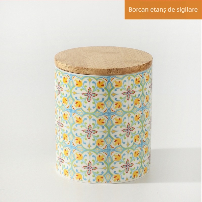 JinTu borcan ceramic sigilat pentru depozitare, cilindric, 800–1000 ml, pentru boabe de cafea, frunze de ceai și cereale