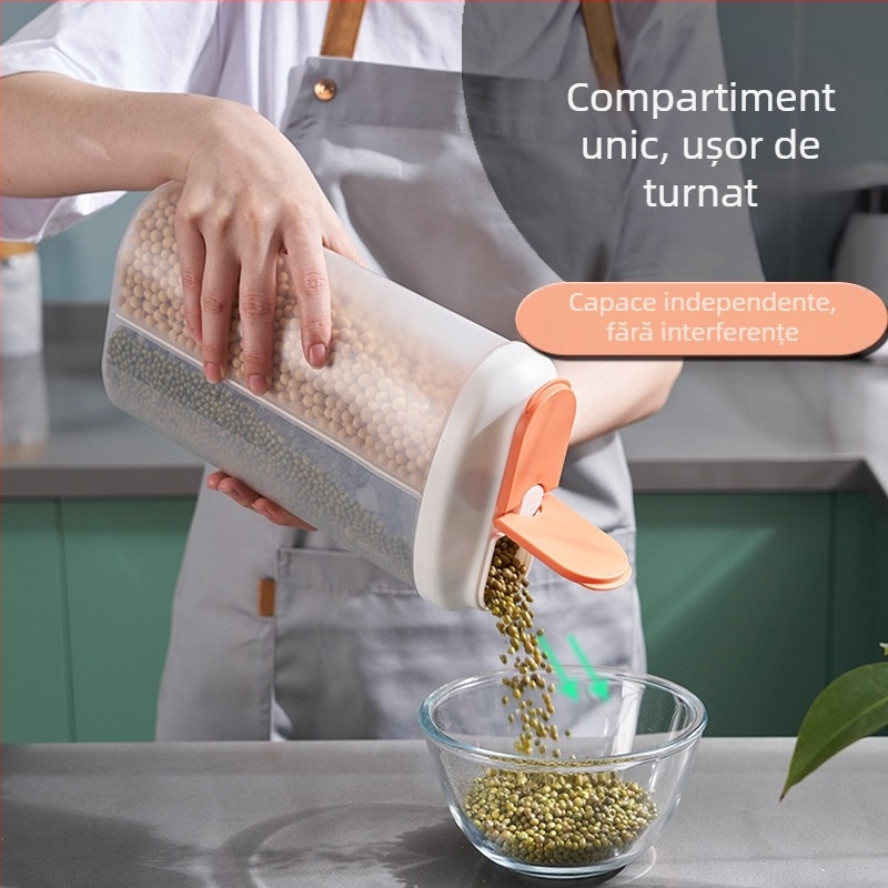 Cutie de depozitare cereale din plastic transparent, etanșă, pentru alimente și gustări, 1-2 L, compatibil cu cuptorul cu microunde, formă neregulată