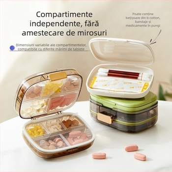 Cutie pentru pastile, organizator săptămânal portabil, sigilată, capacitate mare, cu compartimente