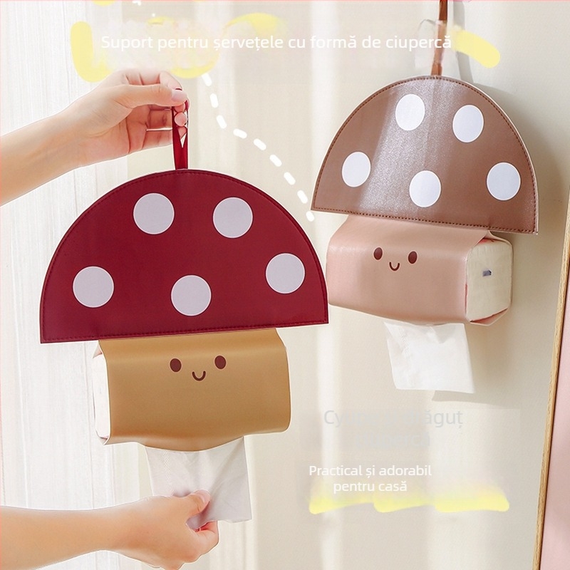 Geantă de perete pentru șervețele, în formă de ciupercă, din PU, stil pastoral, multifuncțională, potrivită pentru șervețele de hârtie demontabile