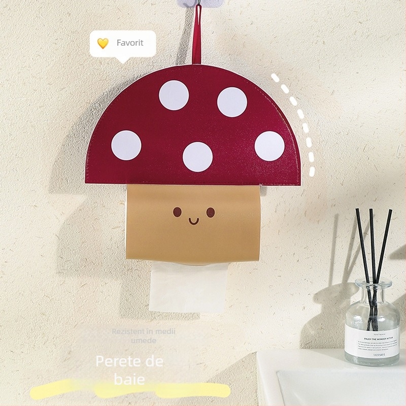 Geantă de perete pentru șervețele, în formă de ciupercă, din PU, stil pastoral, multifuncțională, potrivită pentru șervețele de hârtie demontabile
