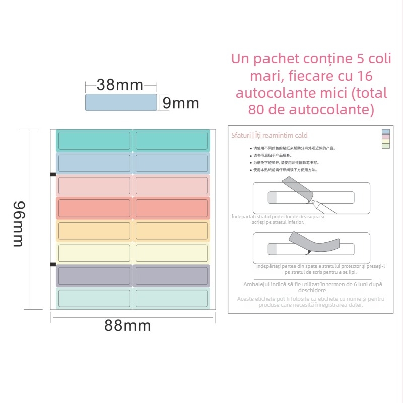 Etichete cu nume pentru elevi, rezistente la apă și uscare rapidă, etichete autoadezive cu aspect de scriere de mână, formă dreptunghiulară, hârtie specială autoadezivă, imprimare UV rotativă, rezistență la temperatură 100, grosime 0.005