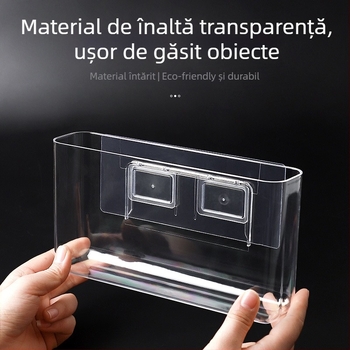 Cutie transparentă de depozitare montată pe perete, din PS, fără capac, fără găuri, pentru baie și living