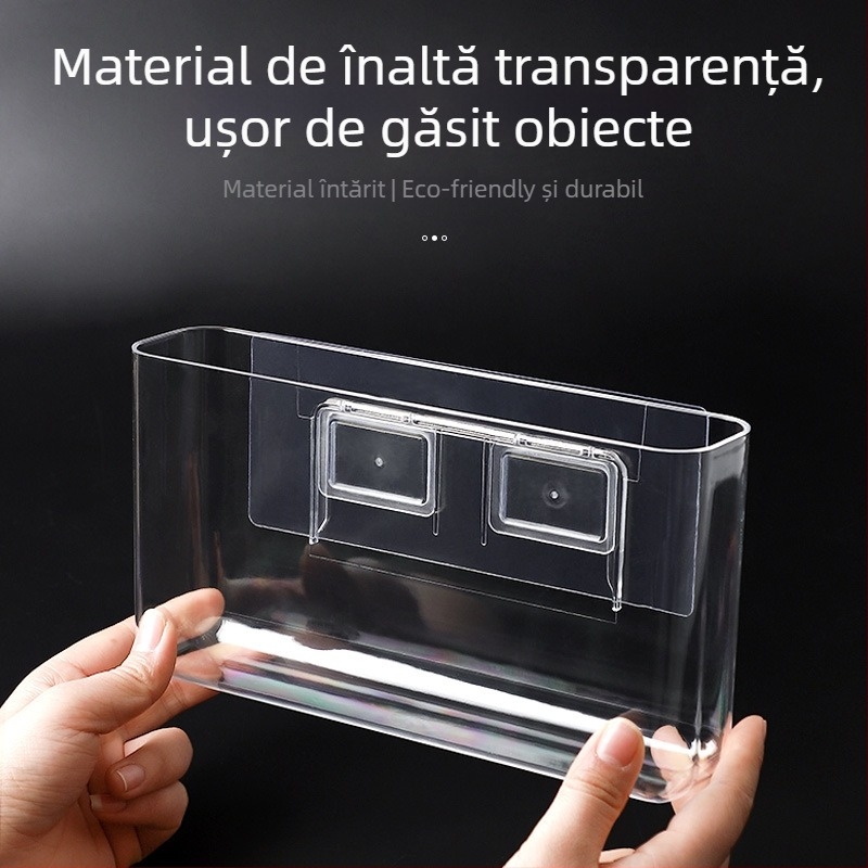Cutie transparentă de depozitare montată pe perete, din PS, fără capac, fără găuri, pentru baie și living