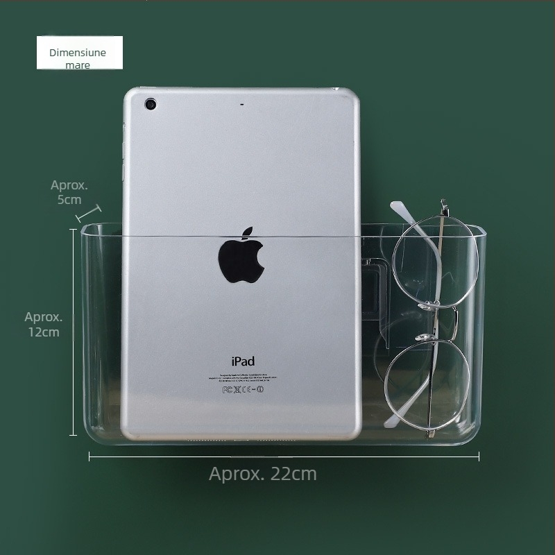 Cutie transparentă de depozitare montată pe perete, din PS, fără capac, fără găuri, pentru baie și living