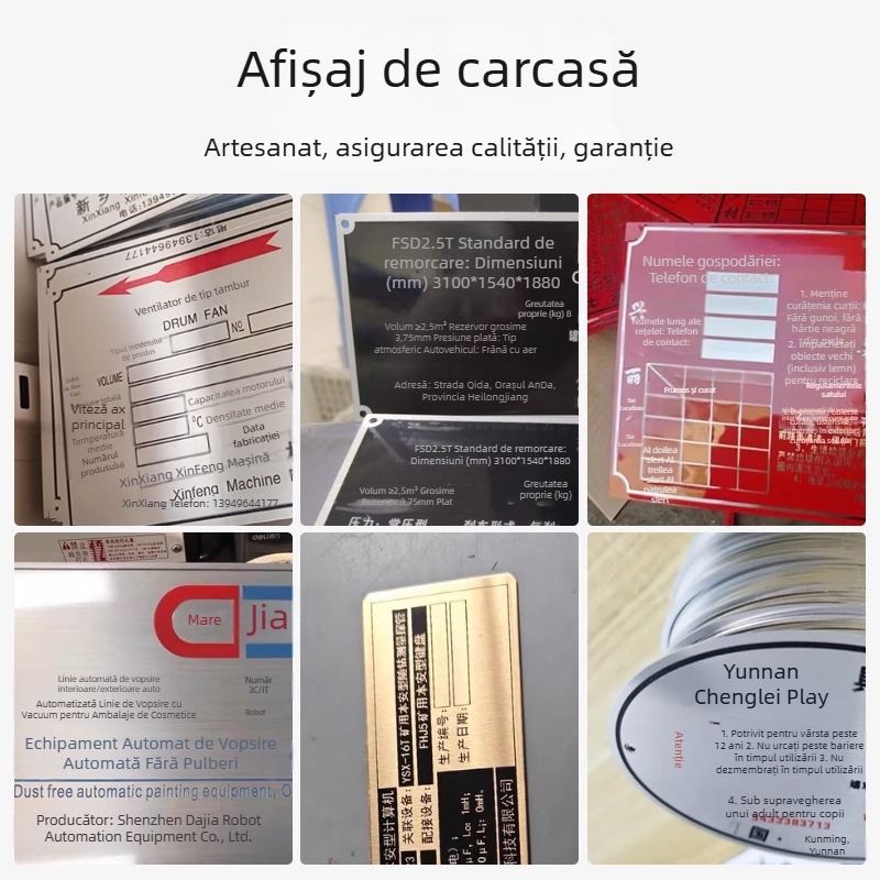 Placă metalică de identificare — personalizabilă; (material: placă metalică; imprimare: serigrafie aur rezistentă la coroziune; aplicație: universală)