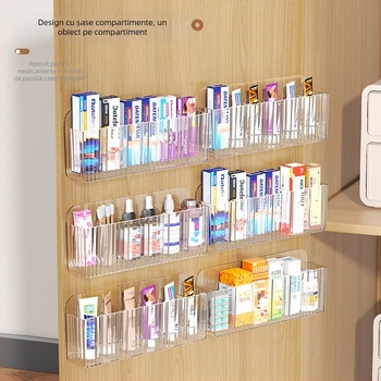 Raft montat pe perete pentru unguente, cu compartimente divizate — plastic (PS), brand Riga, model Medicine Storage Rack, seria Wall Hanging