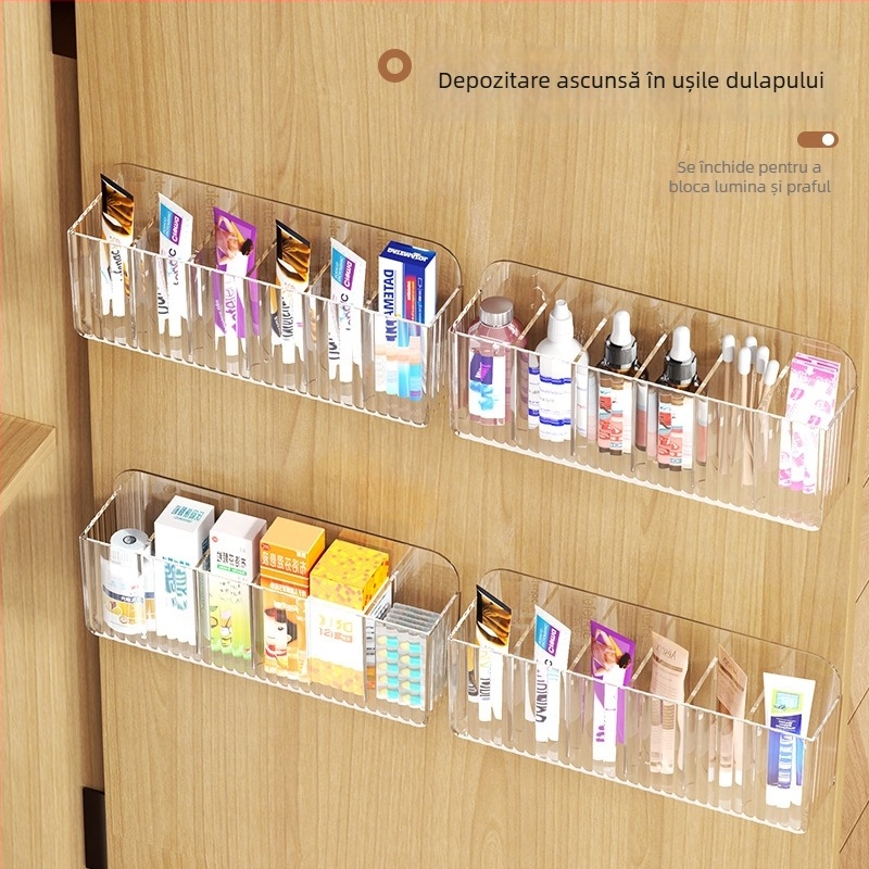 Raft montat pe perete pentru unguente, cu compartimente divizate — plastic (PS), brand Riga, model Medicine Storage Rack, seria Wall Hanging