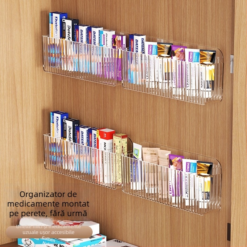 Raft montat pe perete pentru unguente, cu compartimente divizate — plastic (PS), brand Riga, model Medicine Storage Rack, seria Wall Hanging